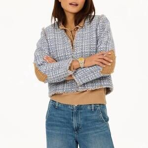 NEW KERRI ROSENTHAL short fringe jacket in blue multi